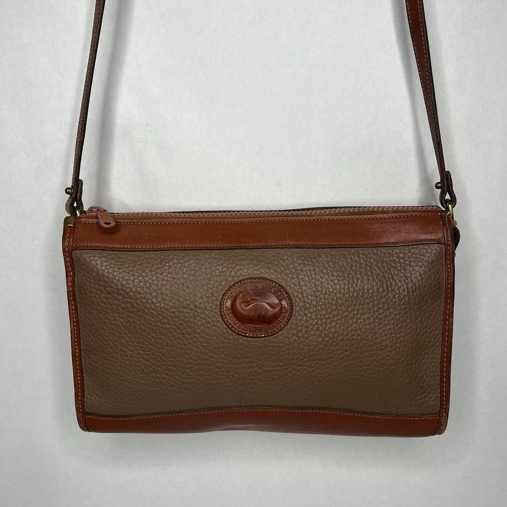 REAL Dooney Bourke Taupe Vintage Zip Shoulder Bag All Weather Leather AWL Rare!